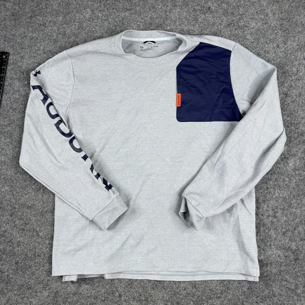 Under Armour Shirt Mens XL Gray Auburn Tigers Long Sleeve Pocket Loose Fit Logo